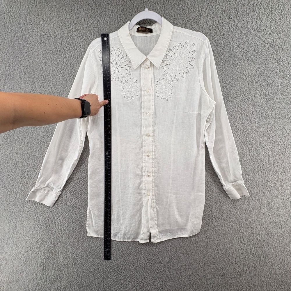 Loro Piana White Embroidered Linen Button-Up Shirt Size Large Made in Italy - Picture 7 of 10